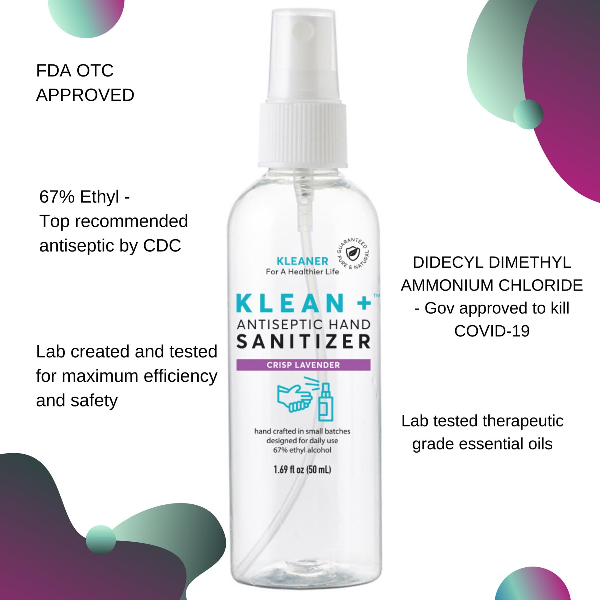 Klean + Hand Sanitizer Crisp Lavender 50ml (3Pack) - Adrasse Cosmetics