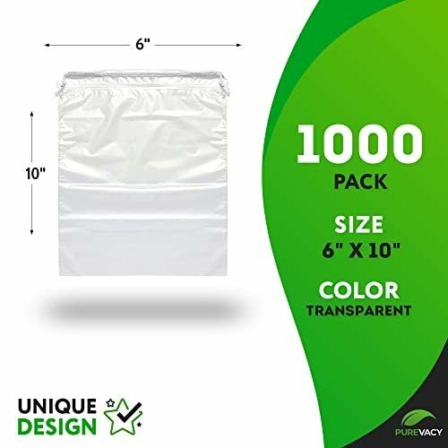 PUREVACY Clear Drawstring Bags 6" x 10". Pack of 1000 Clear Plastic 2 - Adrasse Cosmetics