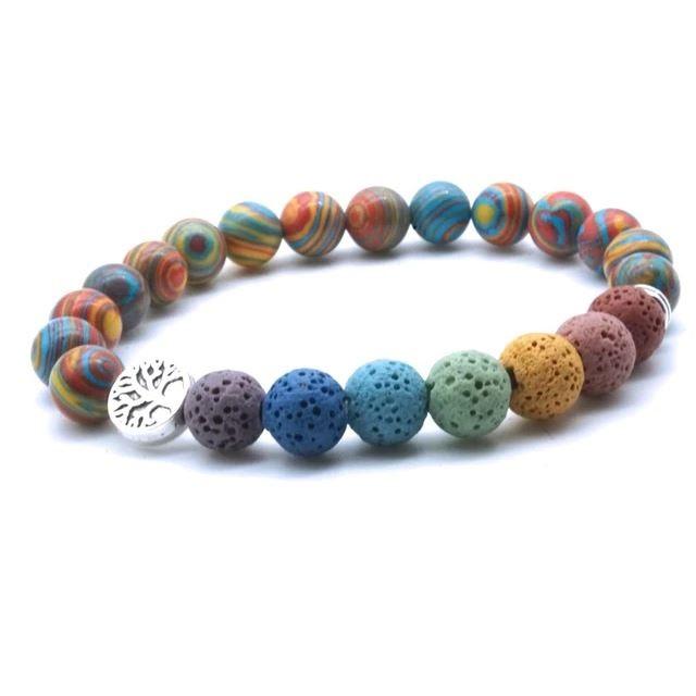 Tree of life Seven Chakra and Rainbow Beads Lava Stone Bracelet - Adrasse Cosmetics